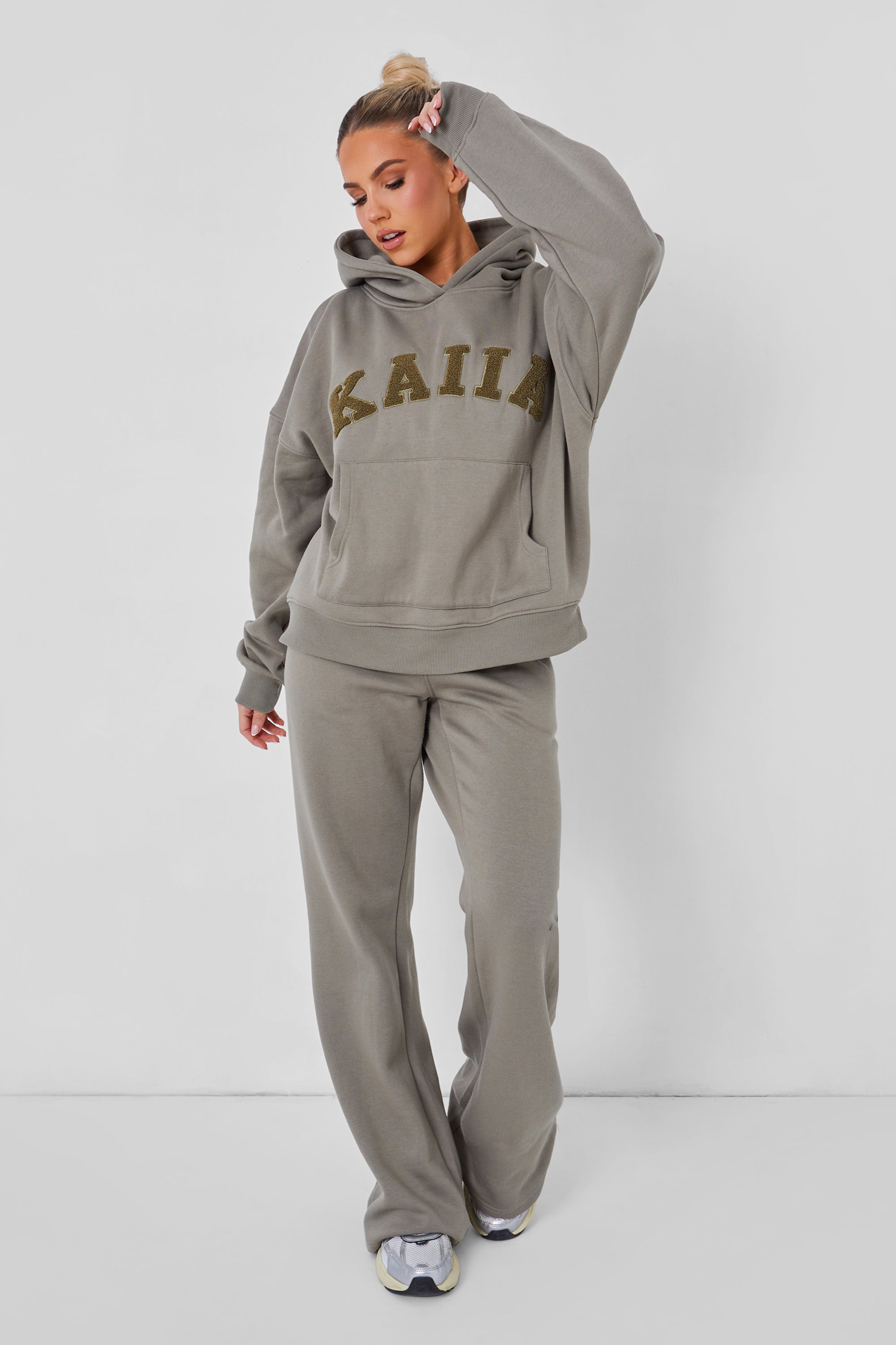 Kaiia Slogan Oversized Hoodie Khaki