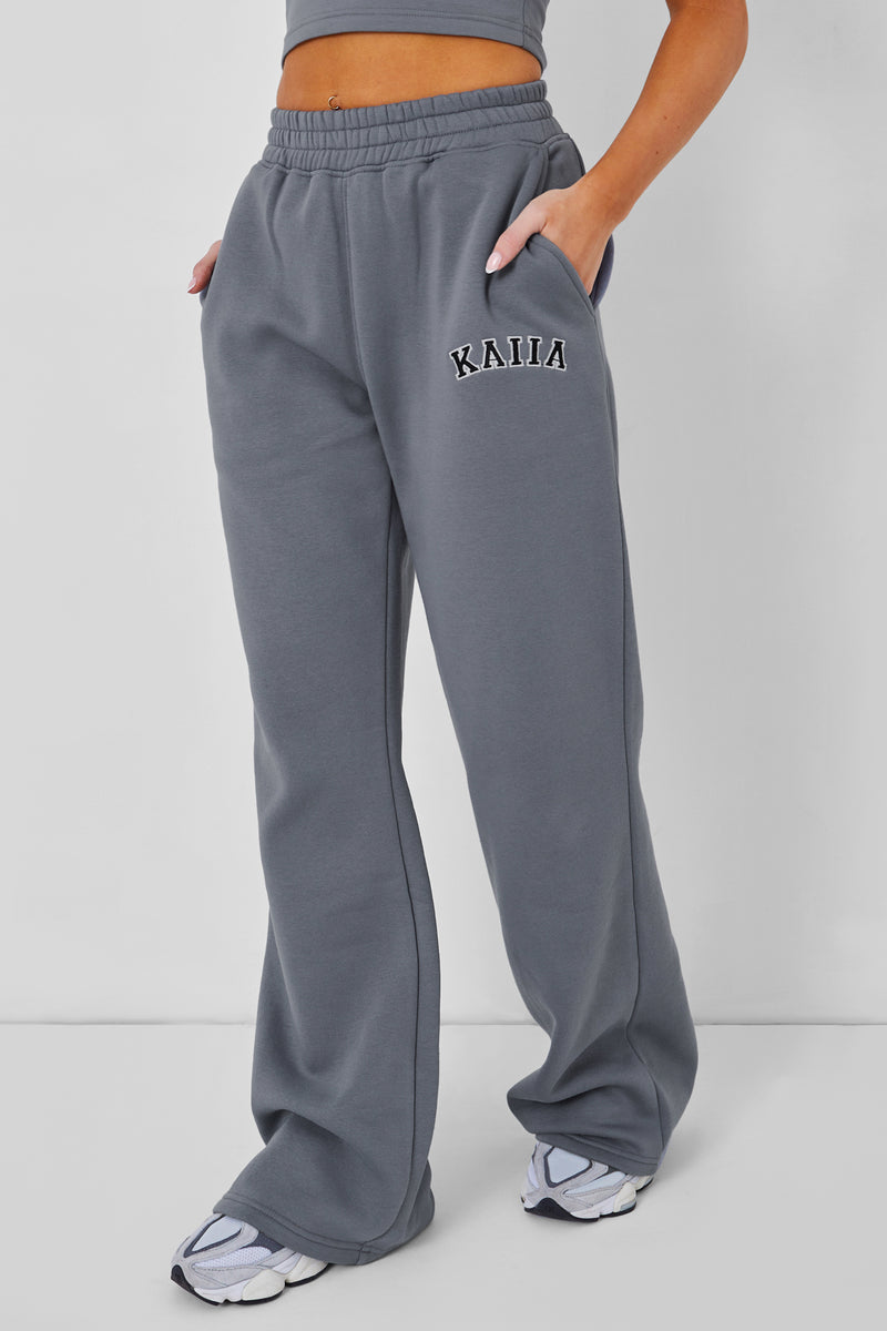 Kaiia Wide Leg Sweat Pants in Charcoal Grey