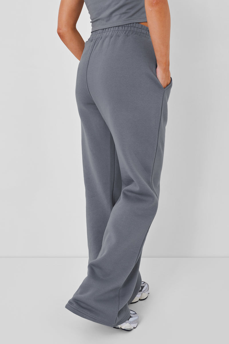 Kaiia Wide Leg Sweat Pants in Charcoal Grey