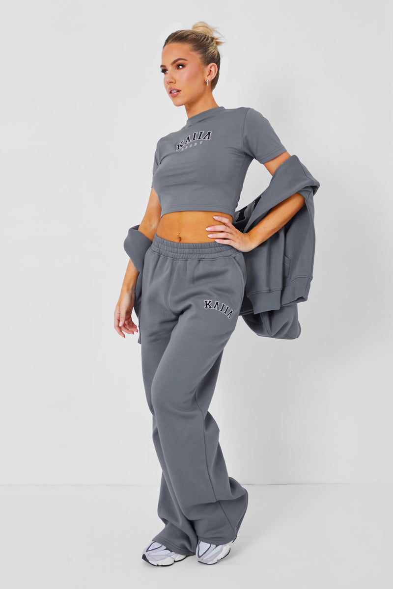 Kaiia Wide Leg Sweat Pants in Charcoal Grey