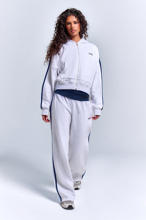 Kaiia Sport Side Stripe Oversized Zip Through Hoodie Light Grey Marl & Navy