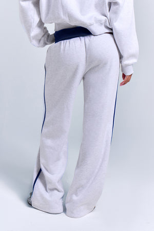 Kaiia Sport Side Stripe Foldover Wide Leg Joggers Light Grey Marl & Navy