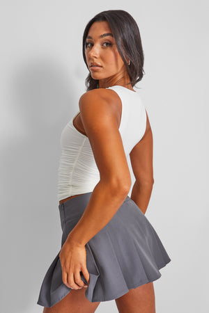 Kaiia Slinky Ruched Drape Detail Top in White