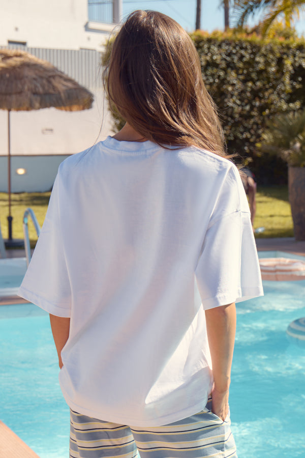 Kaiia NYC Print Oversized T-Shirt White & Red Apple