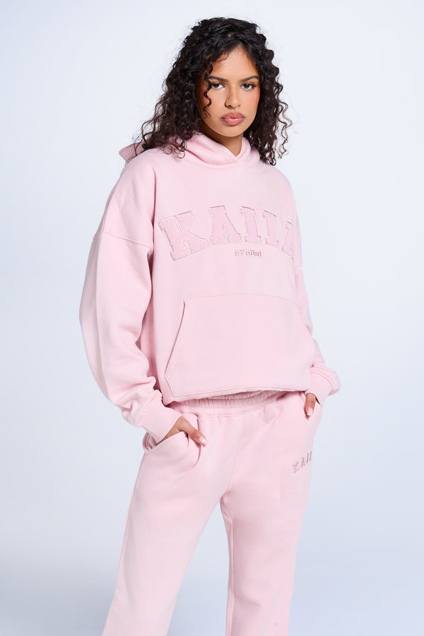 Kaiia Studio Borg Slogan Oversized Hoodie Pink Chai