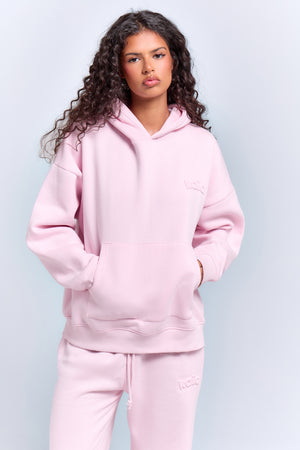 Kaiia Embossed Logo Oversized Hoodie Baby Pink