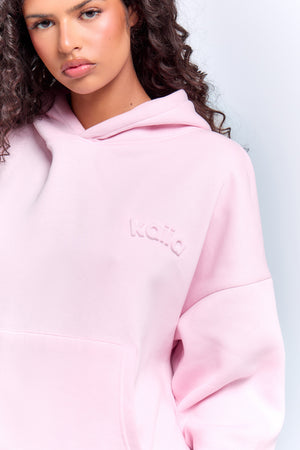 Kaiia Embossed Logo Oversized Hoodie Baby Pink