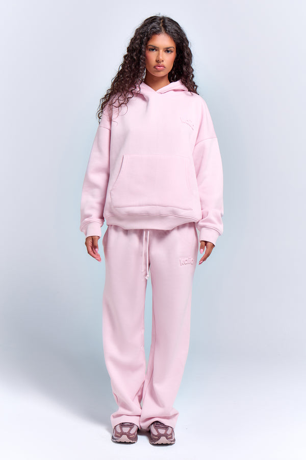 Kaiia Embossed Logo Oversized Hoodie Baby Pink