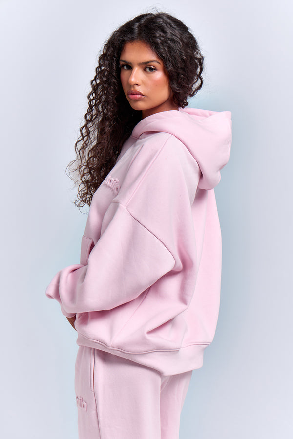 Kaiia Embossed Logo Oversized Hoodie Baby Pink