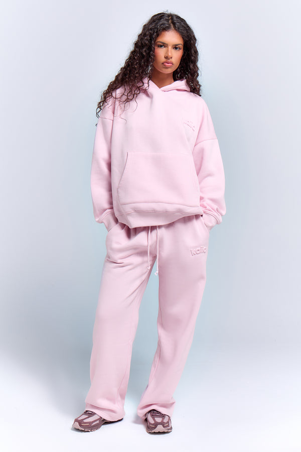 Kaiia Embossed Logo Wide Leg Joggers Baby Pink