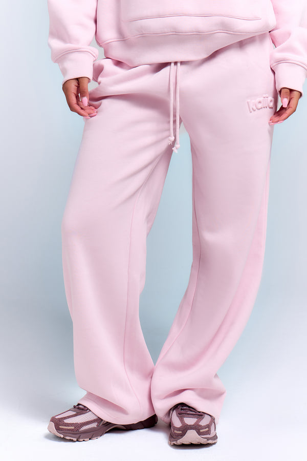 Kaiia Embossed Logo Wide Leg Joggers Baby Pink