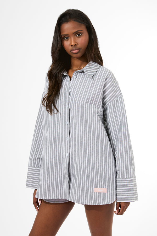 Kaiia Label Logo Oversized Shirt Grey Stripe