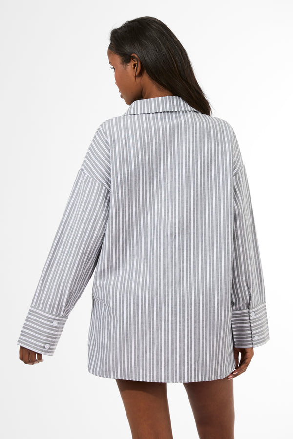 Kaiia Label Logo Oversized Shirt Grey Stripe