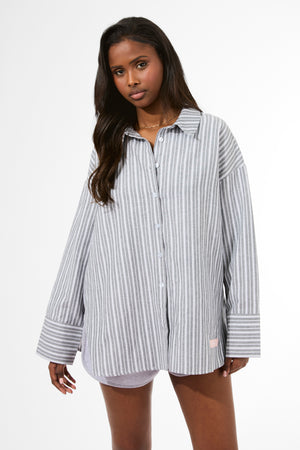 Kaiia Label Logo Oversized Shirt Grey Stripe