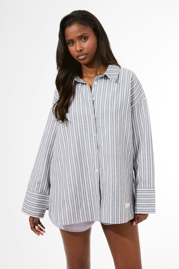 Kaiia Label Logo Oversized Shirt Grey Stripe