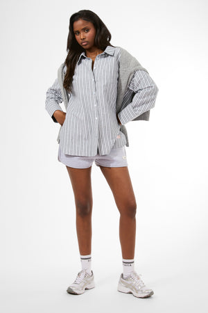 Kaiia Label Logo Oversized Shirt Grey Stripe