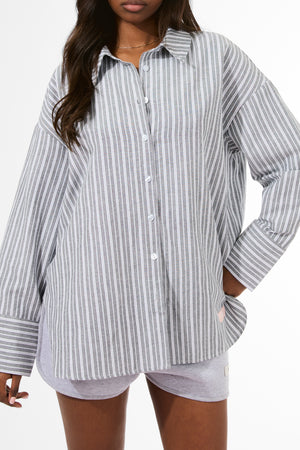 Kaiia Label Logo Oversized Shirt Grey Stripe
