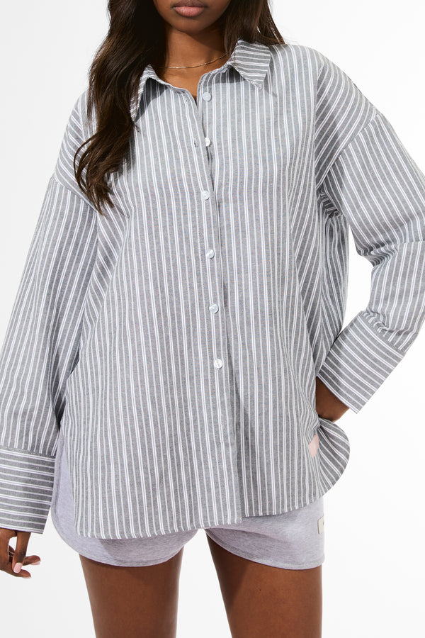 Kaiia Label Logo Oversized Shirt Grey Stripe