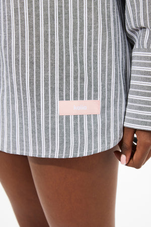 Kaiia Label Logo Oversized Shirt Grey Stripe