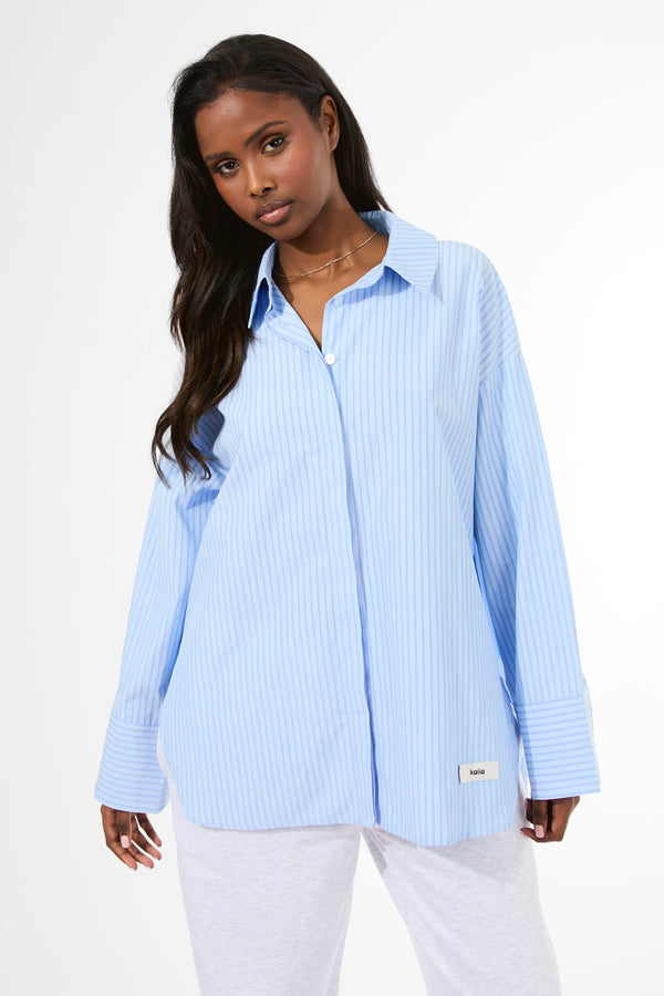 Kaiia Label Logo Oversized Shirt Blue Stripe