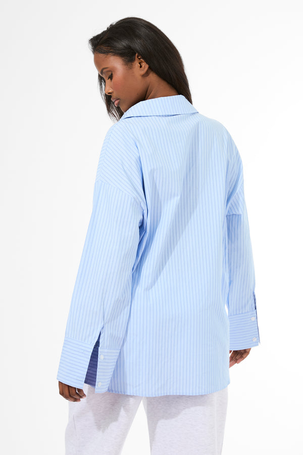 Kaiia Label Logo Oversized Shirt Blue Stripe