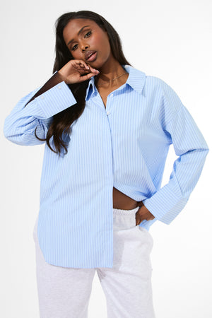 Kaiia Label Logo Oversized Shirt Blue Stripe