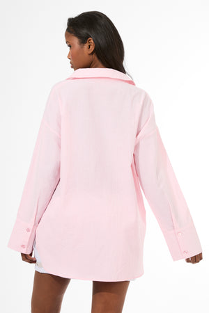 Kaiia Label Logo Oversized Shirt Pink Stripe