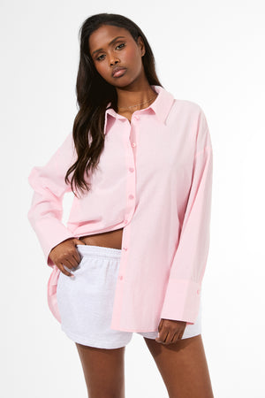 Kaiia Label Logo Oversized Shirt Pink Stripe