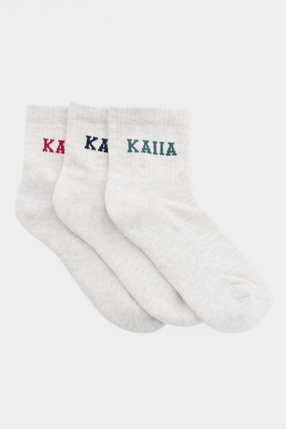 Pack of Three Kaiia Slogan Socks Light Grey Marl