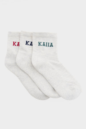 Pack of Three Kaiia Slogan Socks Light Grey Marl