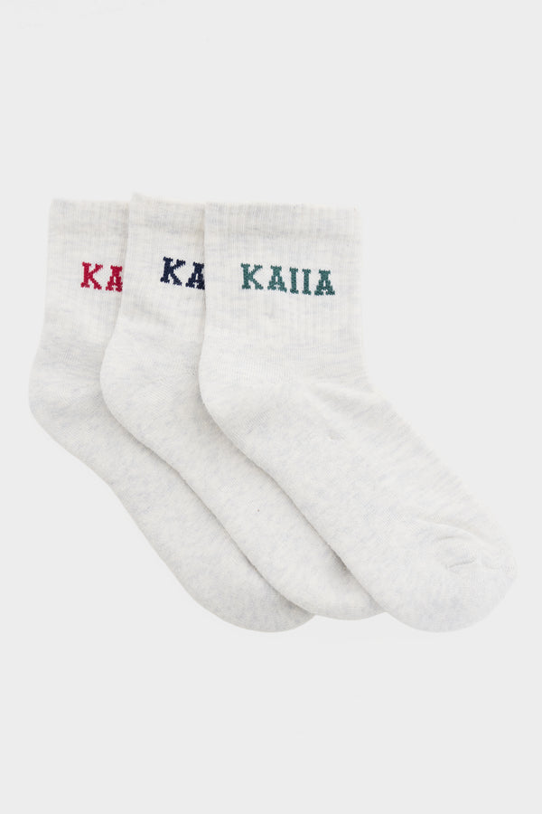 Pack of Three Kaiia Slogan Socks Light Grey Marl