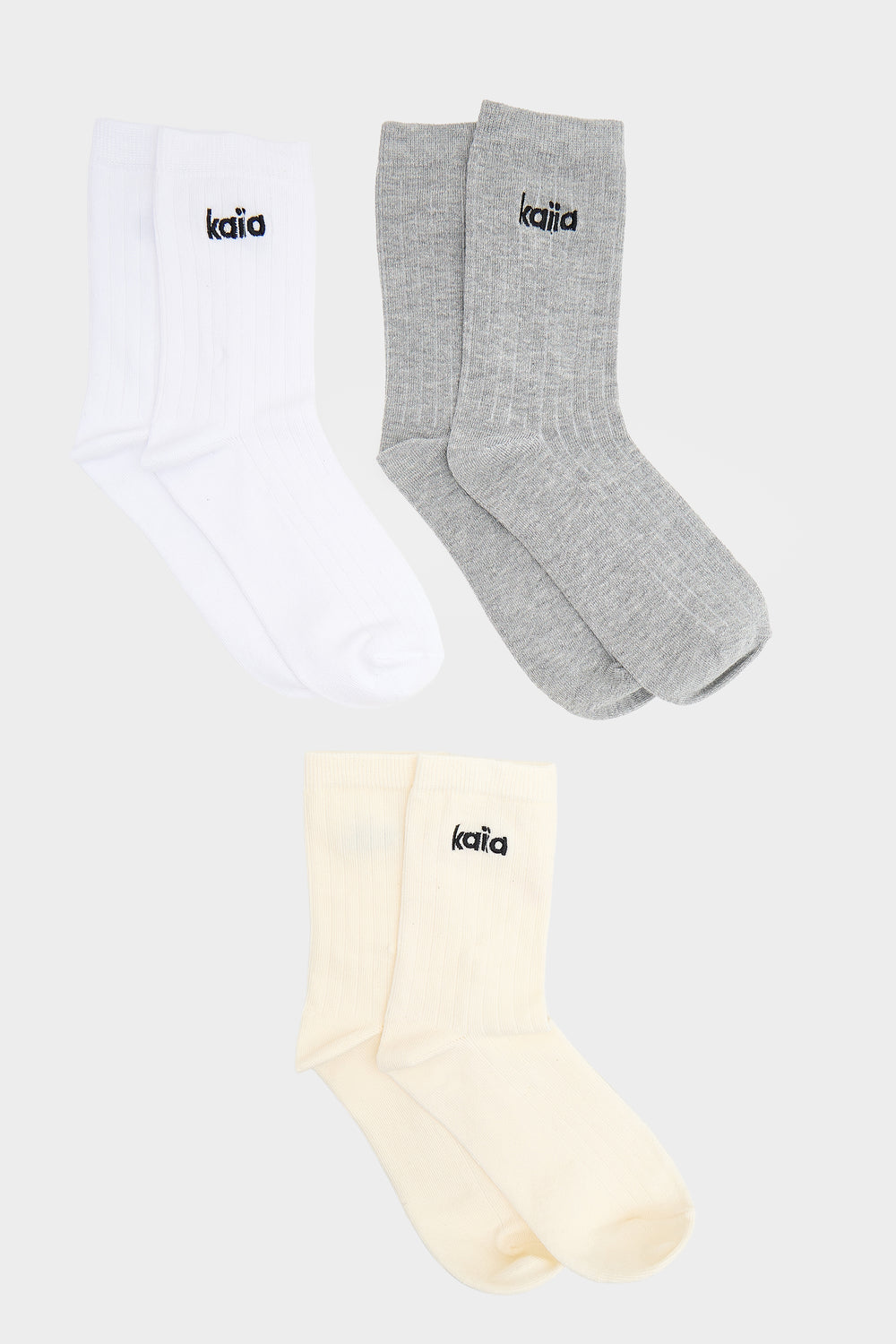 Kaiia Pack Of Three Logo Ribbed Cosy Socks White, Cream & Grey Marl