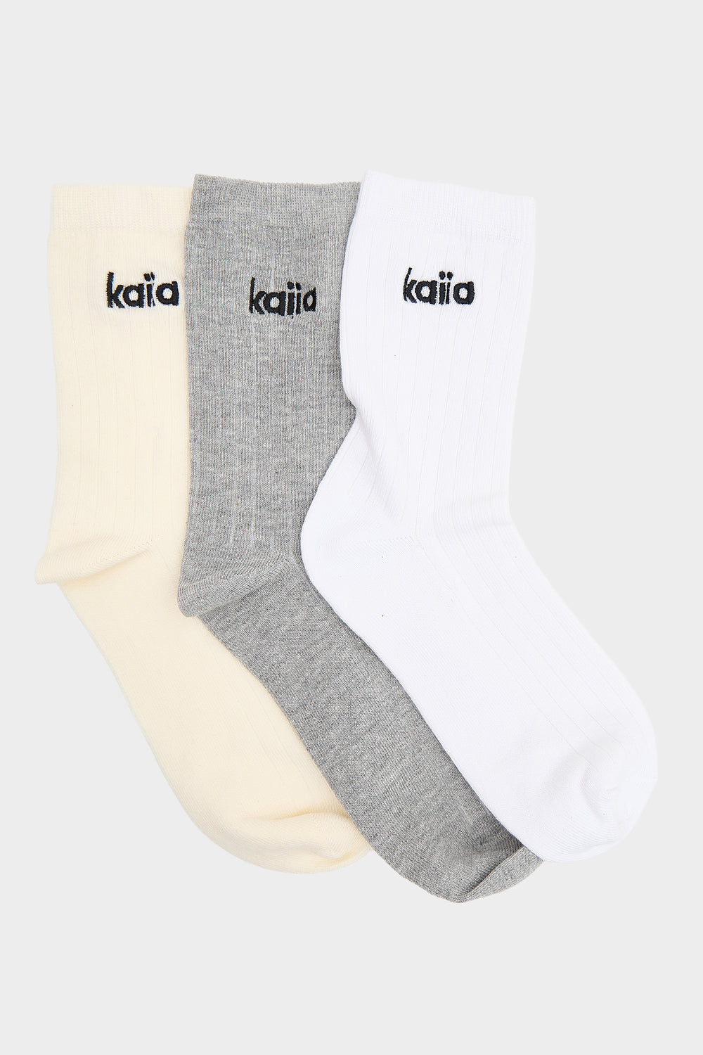 Kaiia Pack Of Three Logo Ribbed Cosy Socks White, Cream & Grey Marl