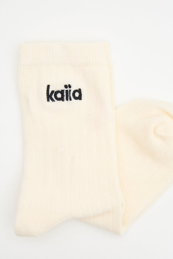 Kaiia Pack Of Three Logo Ribbed Cosy Socks White, Cream & Grey Marl