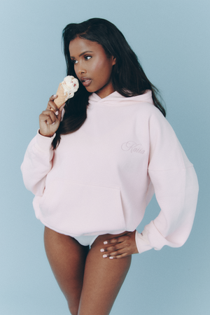 Kaiia Studio Embossed Script Logo Oversized Hoodie Strawberry Pink