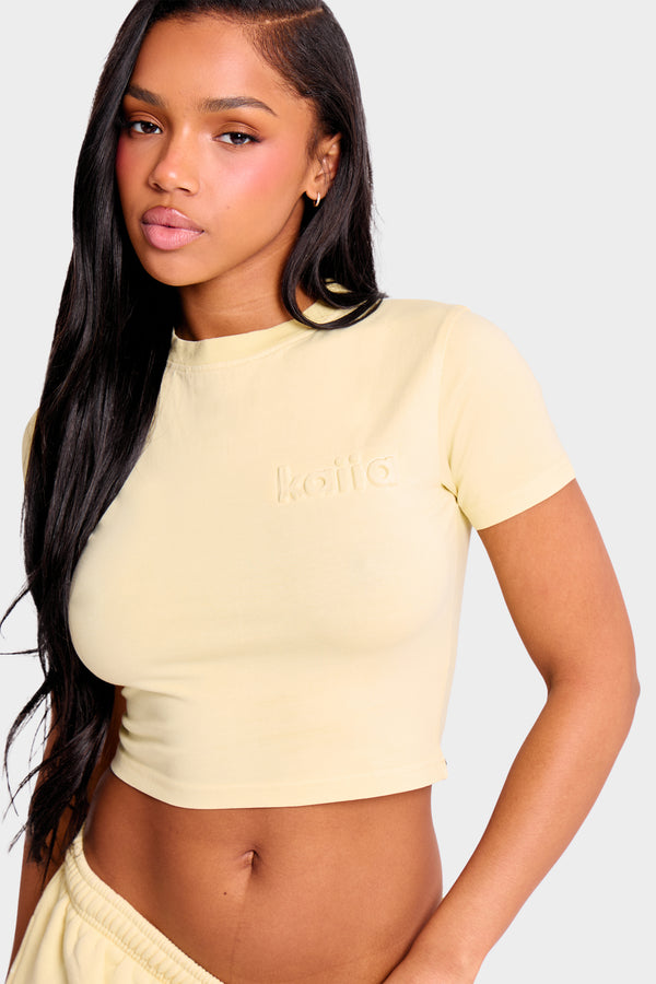 Kaiia Embossed Baby Tee Washed Butter Yellow