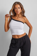 Contrast Edge One Shoulder Top White and Black