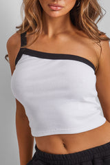 Contrast Edge One Shoulder Top White and Black