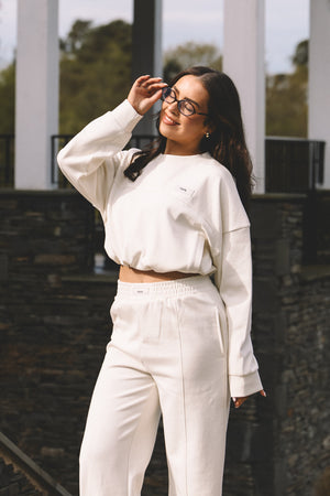 Kaiia Label Logo Premium Interlock Drawcord Sweatshirt Cream