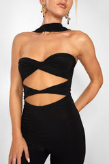 Kaiia Slinky Choker Cut Out Jumpsuit in Black