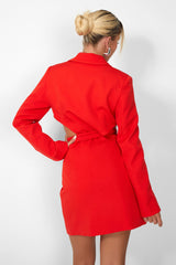 Kaiia Wrap Waist Mini Blazer Dress in Red