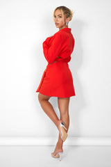 Kaiia Wrap Waist Mini Blazer Dress in Red