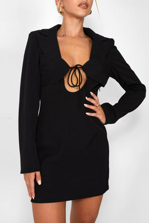 Kaiia Cup Detail Tie Front Mini Blazer Dress in Black