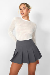 Kaiia Pleated Mini Skirt in Charcoal Grey