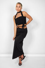 Kaiia Wrap Tie Side Maxi Skirt in Black