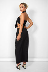 Kaiia Wrap Tie Side Maxi Skirt in Black