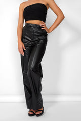 Kaiia Leather Look Wide Leg Trousers in Black