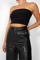 Kaiia Leather Look Wide Leg Trousers in Black