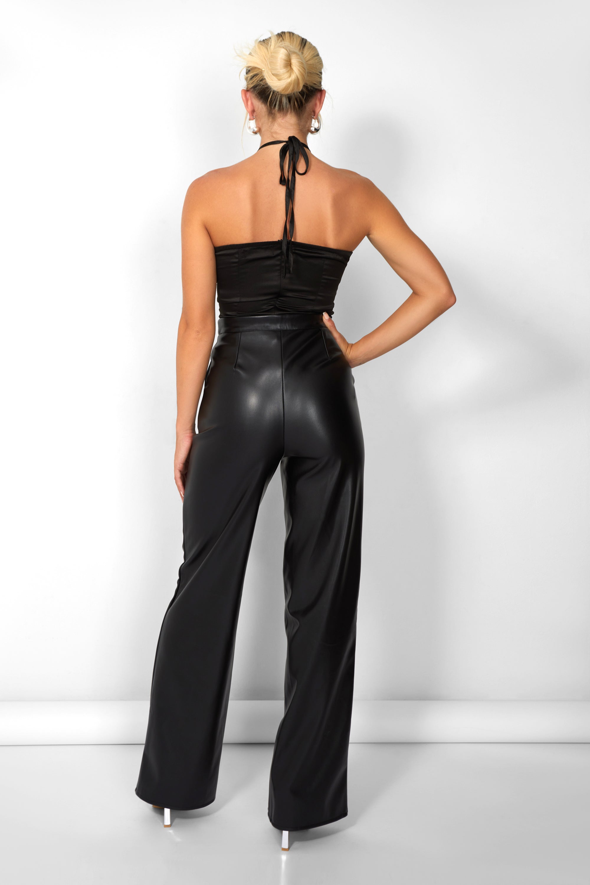 Kaiia Satin Removeable Corsage Halterneck Body in Black