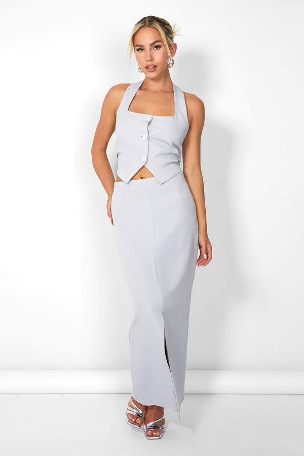 Kaiia Split Front Maxi Skirt Co-ord in Grey